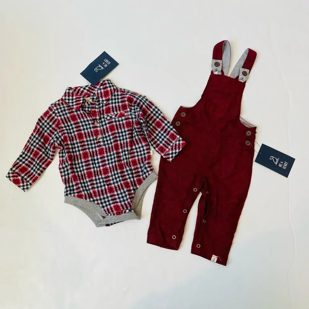 NWT Me & Henry 3/6M Red Overall Set